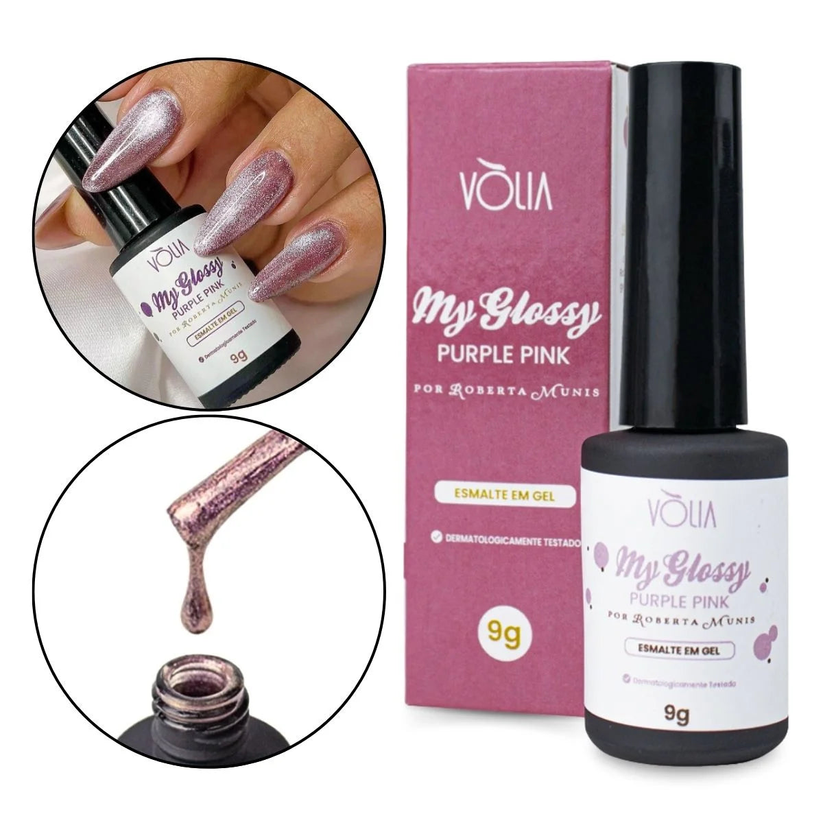 Esmalte Vólia  Textura Fina Led Uv My Glossy Purple Pink Decoração Alongamento Unhas Fibra 9g