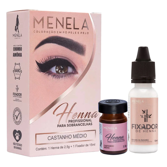 Kit Henna Para Sobrancelhas Menela 2,5 G Profissional castanho médio